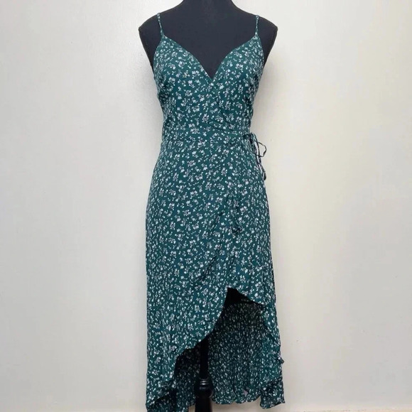 Abercrombie & Fitch Womens  Xsmall Green Ditsy Floral Wrap Dress - Picture 2 of 13